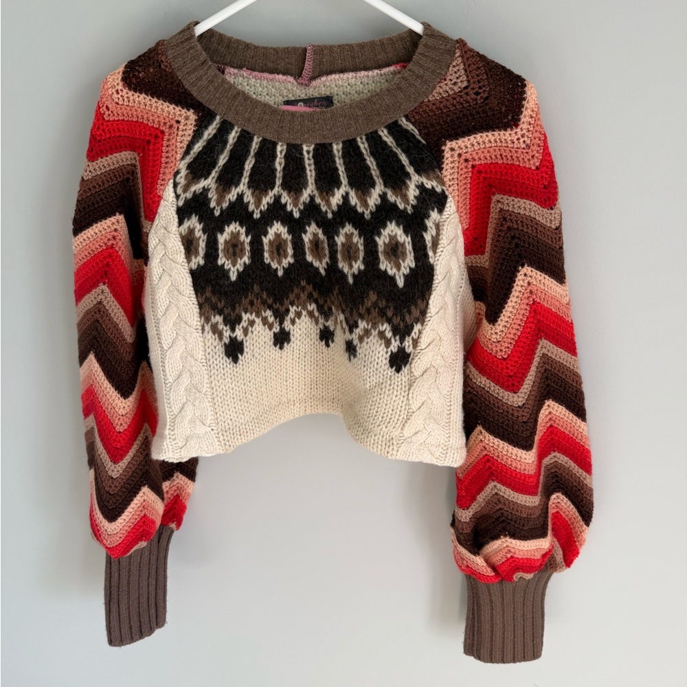 Handmade Honeybea wool Chevron Knit Sweater with Earthy Tones